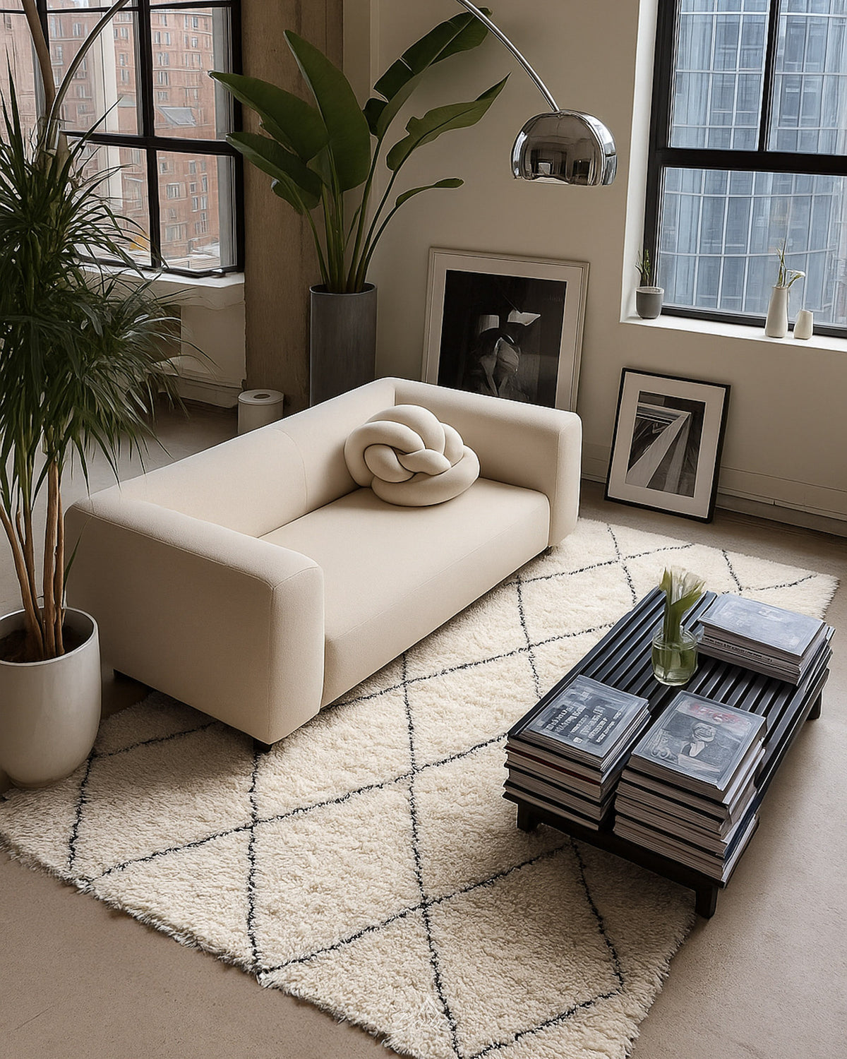 Moroccan Treillis Rug 3 X 5 Ft | 90 X 150 Cm / With Tassels / Short (0.4” / 1 cm)