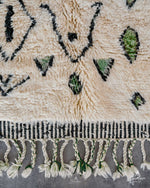 White and Green Azilal Rug 3 X 5 Ft | 90 X 150 Cm / With Tassels / Short (0.4” / 1 cm)