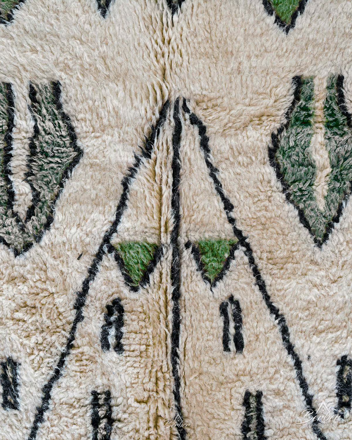 White and Green Azilal Rug 3 X 5 Ft | 90 X 150 Cm / With Tassels / Short (0.4” / 1 cm)