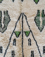 White and Green Azilal Rug 3 X 5 Ft | 90 X 150 Cm / With Tassels / Short (0.4” / 1 cm)