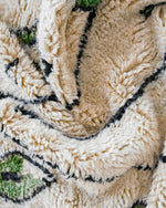 White and Green Azilal Rug 3 X 5 Ft | 90 X 150 Cm / With Tassels / Short (0.4” / 1 cm)
