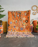 Orange Pink Moroccan Rug 3 X 5 Ft | 90 X 150 Cm / With Tassels / Short (0.4” / 1 cm)