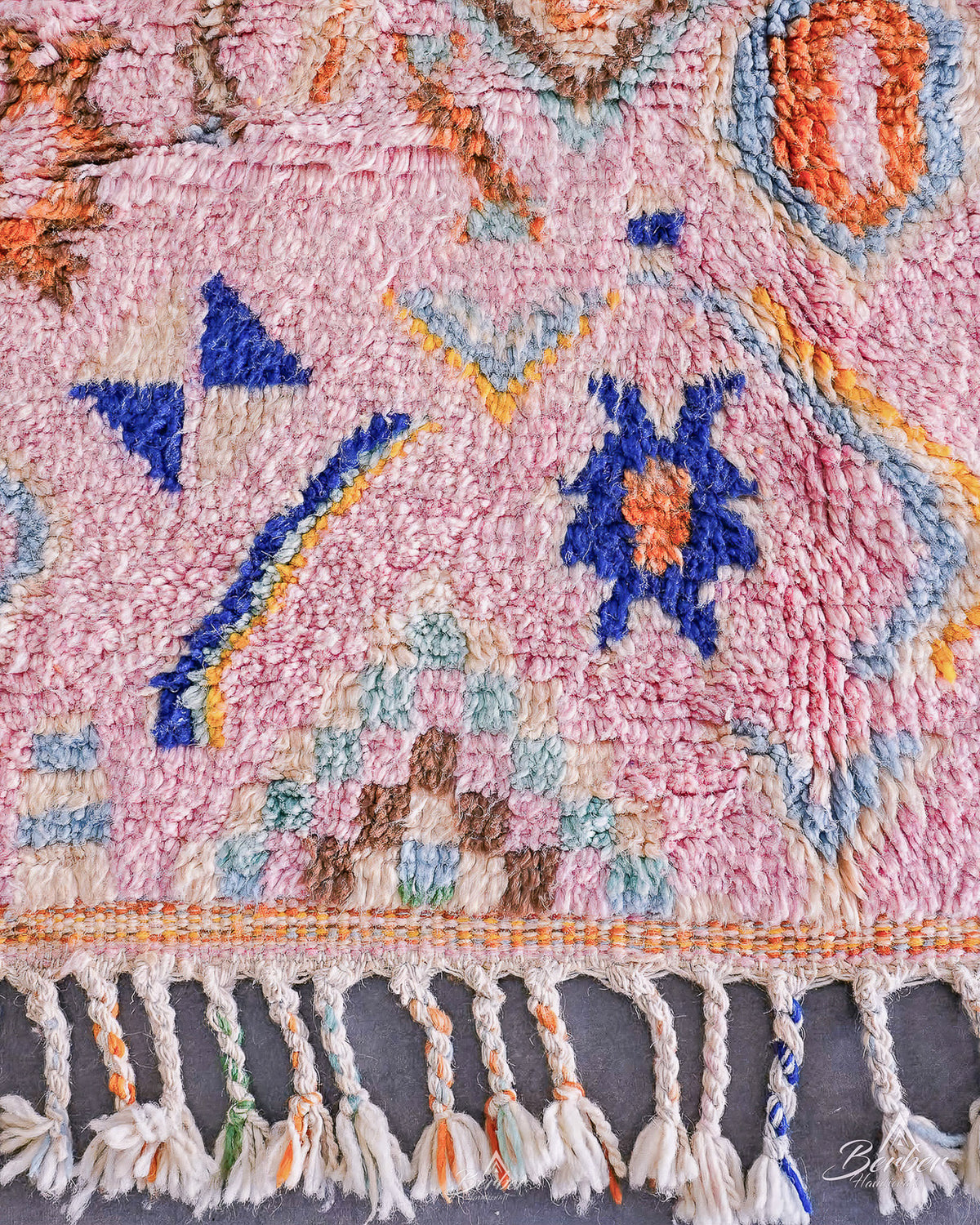 Orange Pink Moroccan Rug 3 X 5 Ft | 90 X 150 Cm / With Tassels / Short (0.4” / 1 cm)