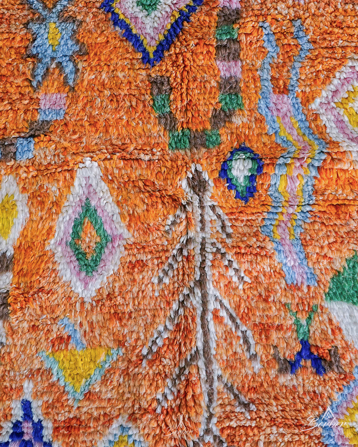 Orange Pink Moroccan Rug 3 X 5 Ft | 90 X 150 Cm / With Tassels / Short (0.4” / 1 cm)