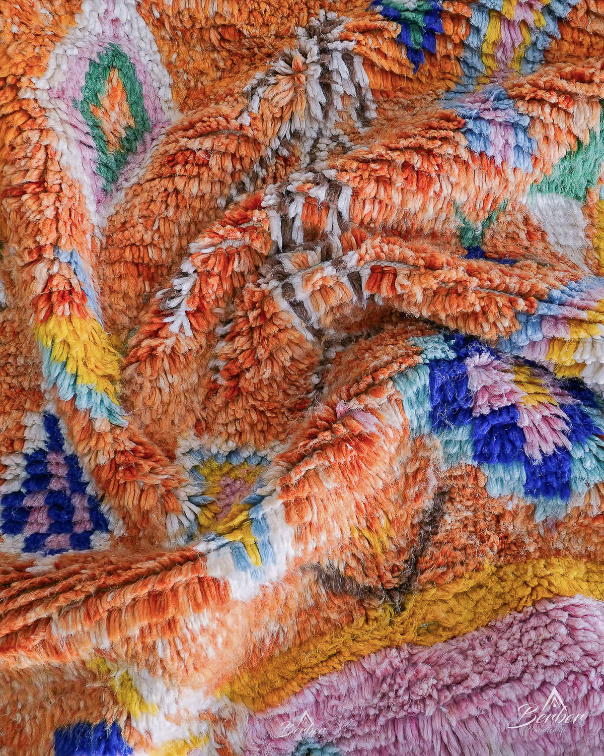 Orange Pink Moroccan Rug 3 X 5 Ft | 90 X 150 Cm / With Tassels / Short (0.4” / 1 cm)