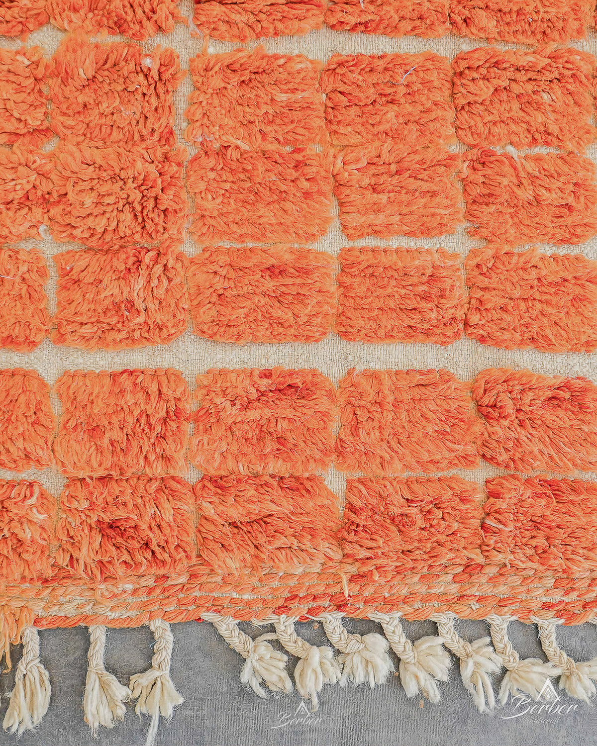 Orange Moroccan Rug 3 X 5 Ft | 90 X 150 Cm / With Tassels / Short (0.4” / 1 cm)