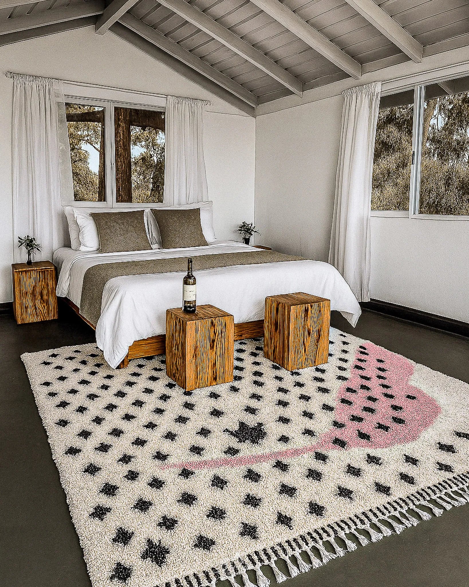 Pink Azilal Rugs 3 X 5 Ft | 90 X 150 Cm / With Tassels / Short (0.4” / 1 cm)