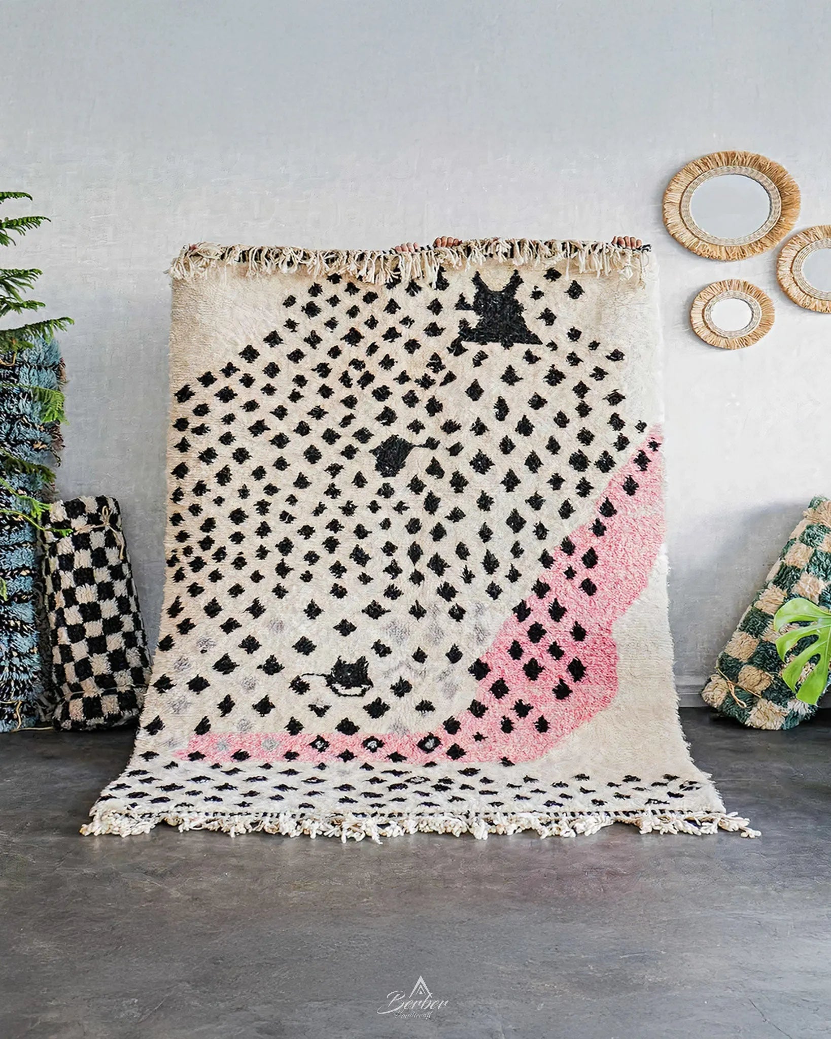 Pink Azilal Rugs 3 X 5 Ft | 90 X 150 Cm / With Tassels / Short (0.4” / 1 cm)