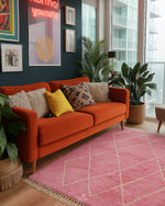 Pink Beni Rug 3 X 5 Ft | 90 X 150 Cm / With Tassels / Short (0.4” / 1 cm)