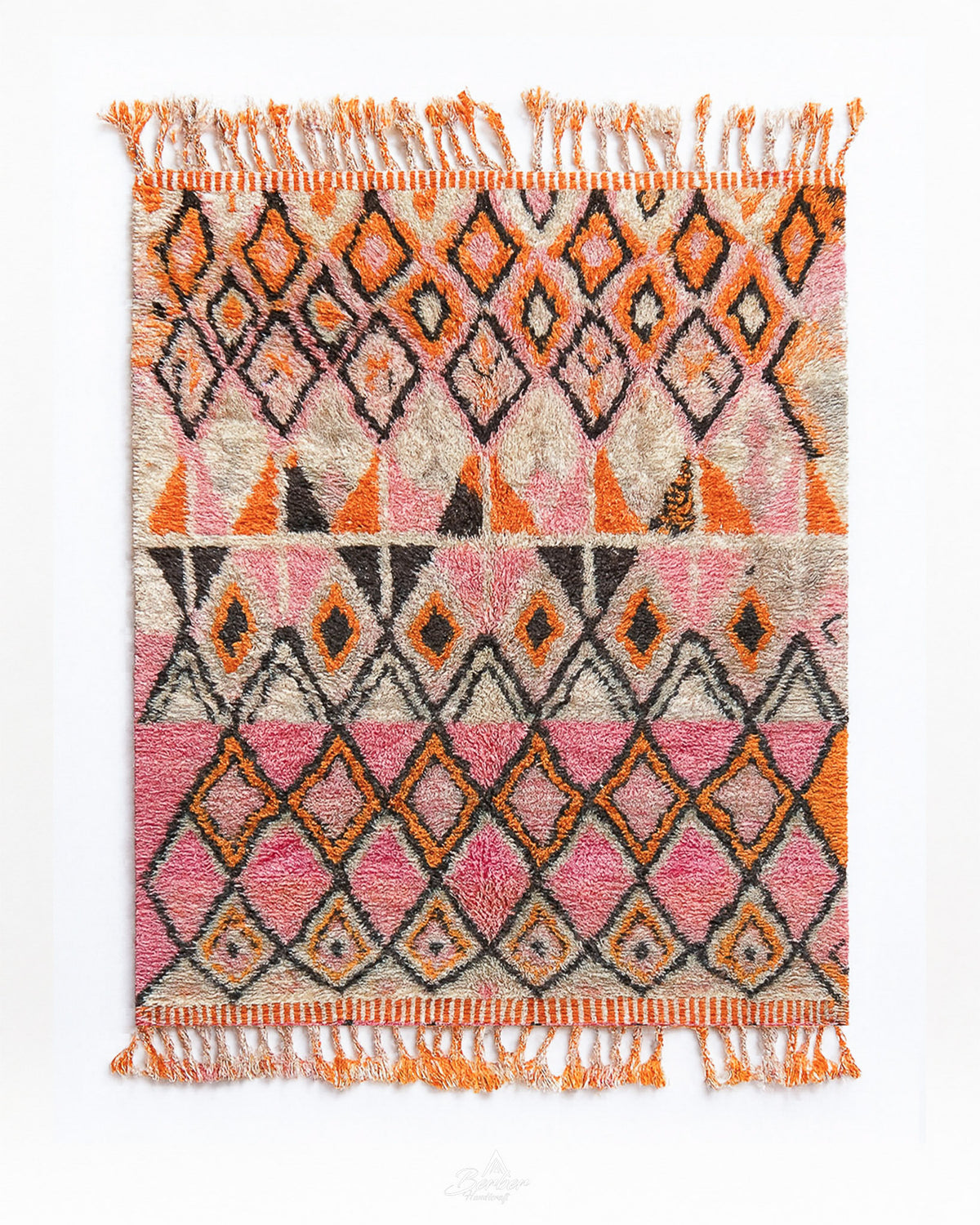 Pink Boujaad Rug 3 X 5 Ft | 90 X 150 Cm / With Tassels / Short (0.4” / 1 cm)