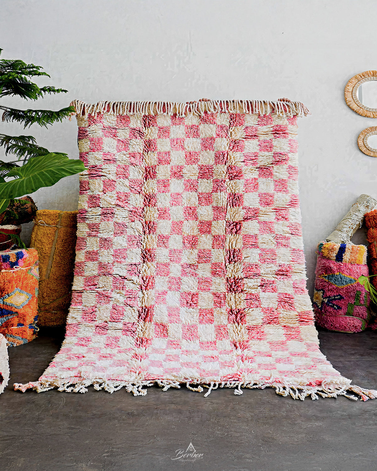 Checkered Pink Berber Rug 3 X 5 Ft | 90 X 150 Cm