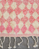 Pink Checkered Wool Rug 3 X 5 Ft | 90 X 150 Cm / With Tassels / Short (0.4” / 1 cm)