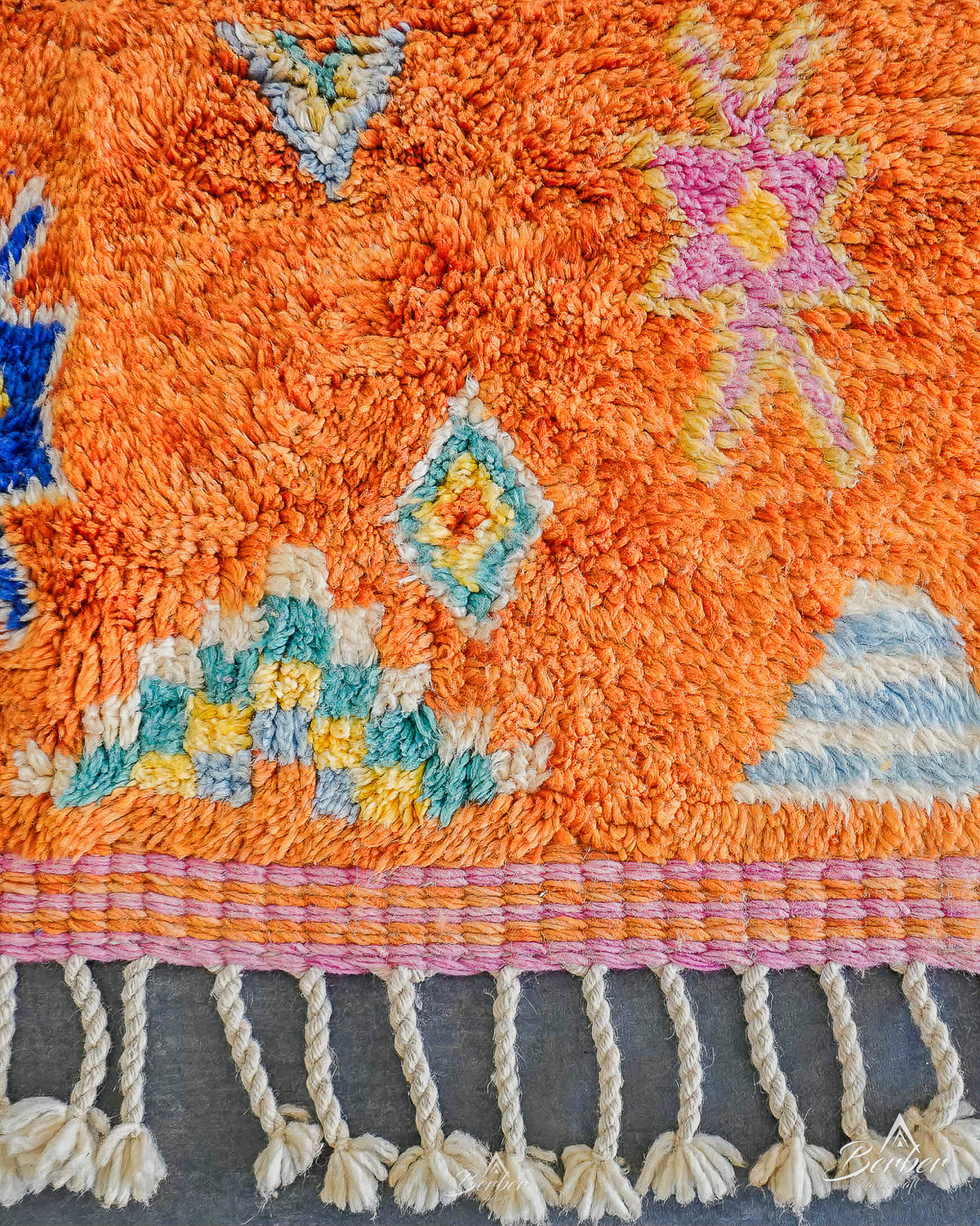 Pink Moroccan Rug 3 X 5 Ft | 90 X 150 Cm / With Tassels / Short (0.4” / 1 cm)