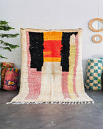 Pink Abstract Rug 3 X 5 Ft | 90 X 150 Cm / With Tassels / Short (0.4” / 1 cm)