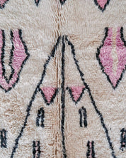 Pink and White Azilal Rug 3 X 5 Ft | 90 X 150 Cm / With Tassels / Short (0.4” / 1 cm)