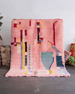 Pink Abstract Moroccan Rug 3 X 5 Ft | 90 X 150 Cm / With Tassels / Short (0.4” / 1 cm)