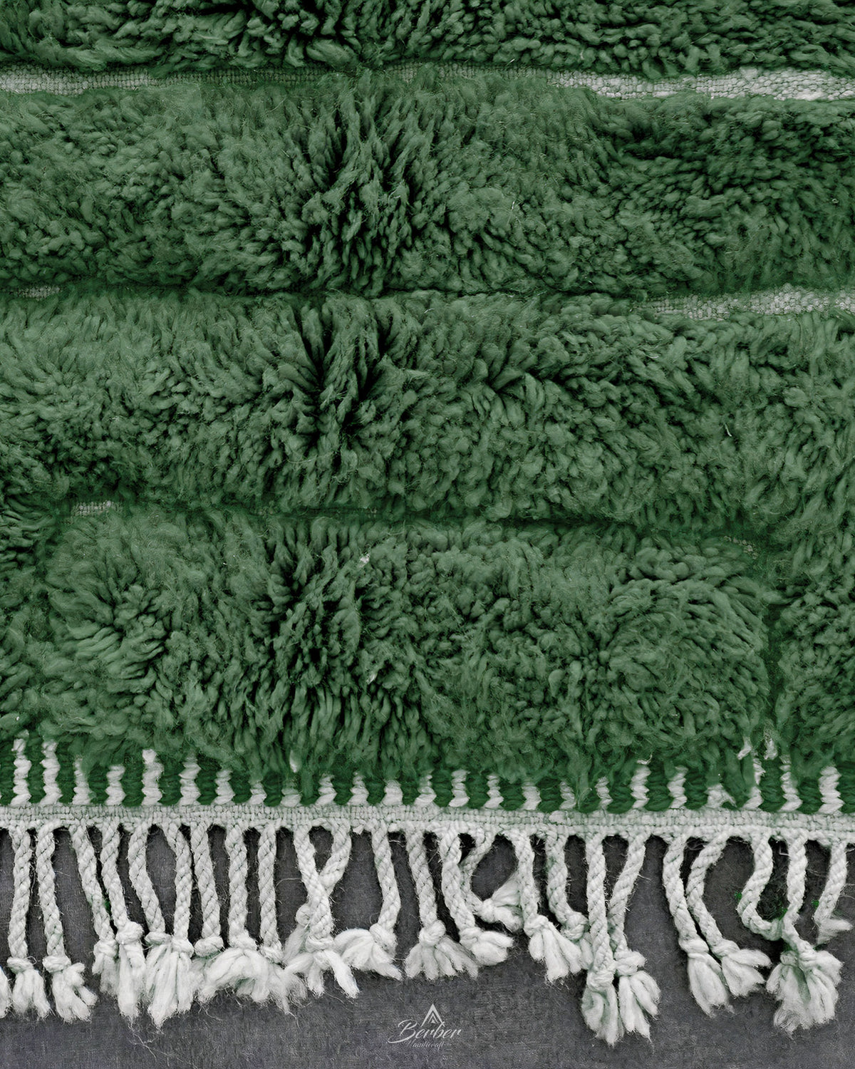 Green Berber Carpet 3 X 5 Ft | 90 X 150 Cm / With Tassels / Short (0.4” / 1 cm)