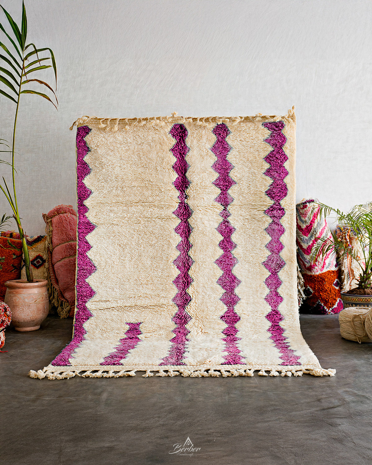 Purple Azilal Rug 3 X 5 Ft | 90 X 150 Cm / With Tassels / Short (0.4” / 1 cm)