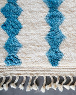 Blue White Azilal Rug 3 X 5 Ft | 90 X 150 Cm / With Tassels / Short (0.4” / 1 cm)