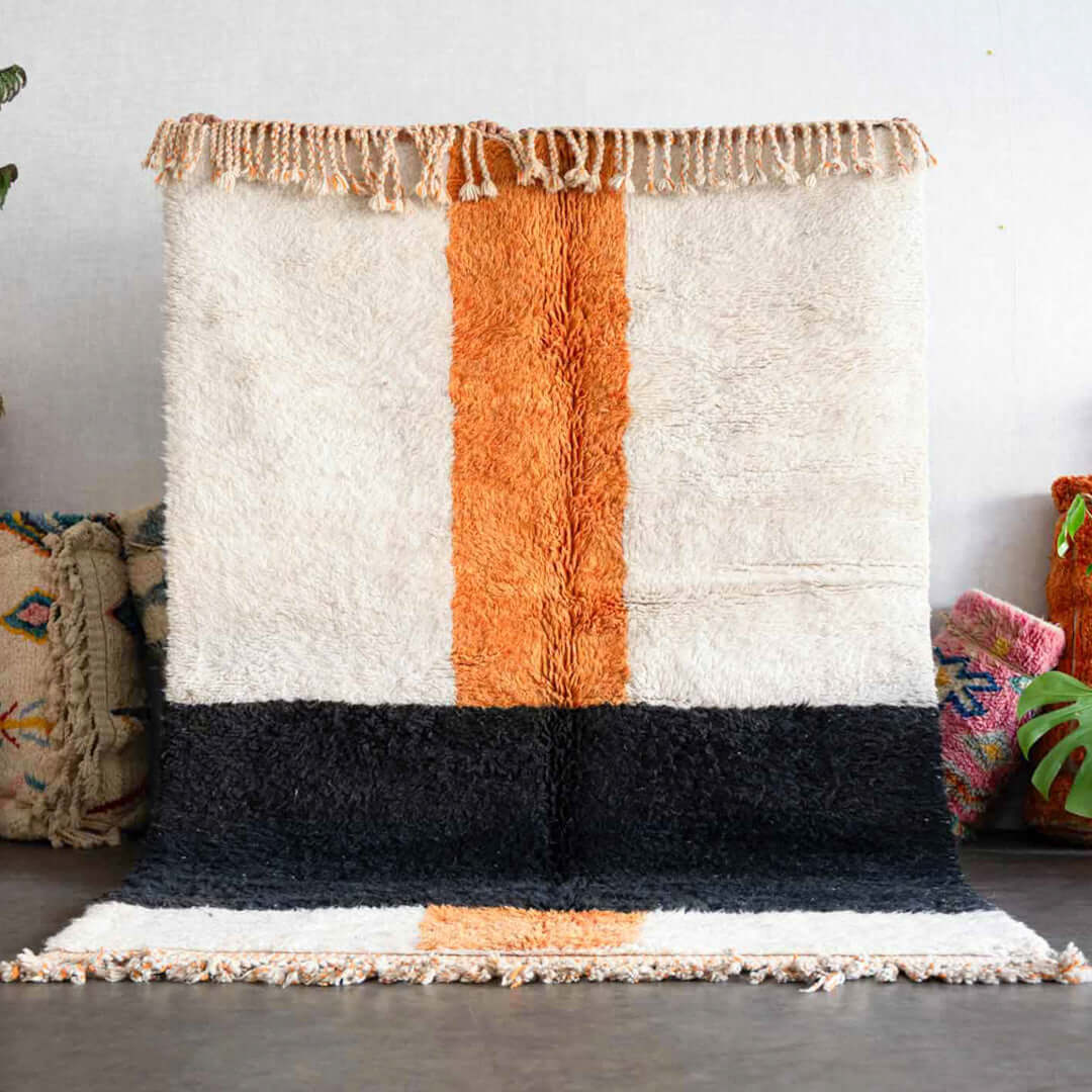 CUTE MOROCCAN RUG, Moroccan newest Handmade Rug, Yellow And White Rug, Abstract Rug, Orange Wool Carpet, Tufted Berber Rug, Handwoven Wool Rug