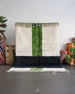 White Green Moroccan Rug 3 X 5 Ft | 90 X 150 Cm / With Tassels / Short (0.4” / 1 cm)
