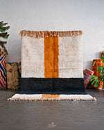 White Orange Moroccan Rug 3 X 5 Ft | 90 X 150 Cm / With Tassels / Short (0.4” / 1 cm)