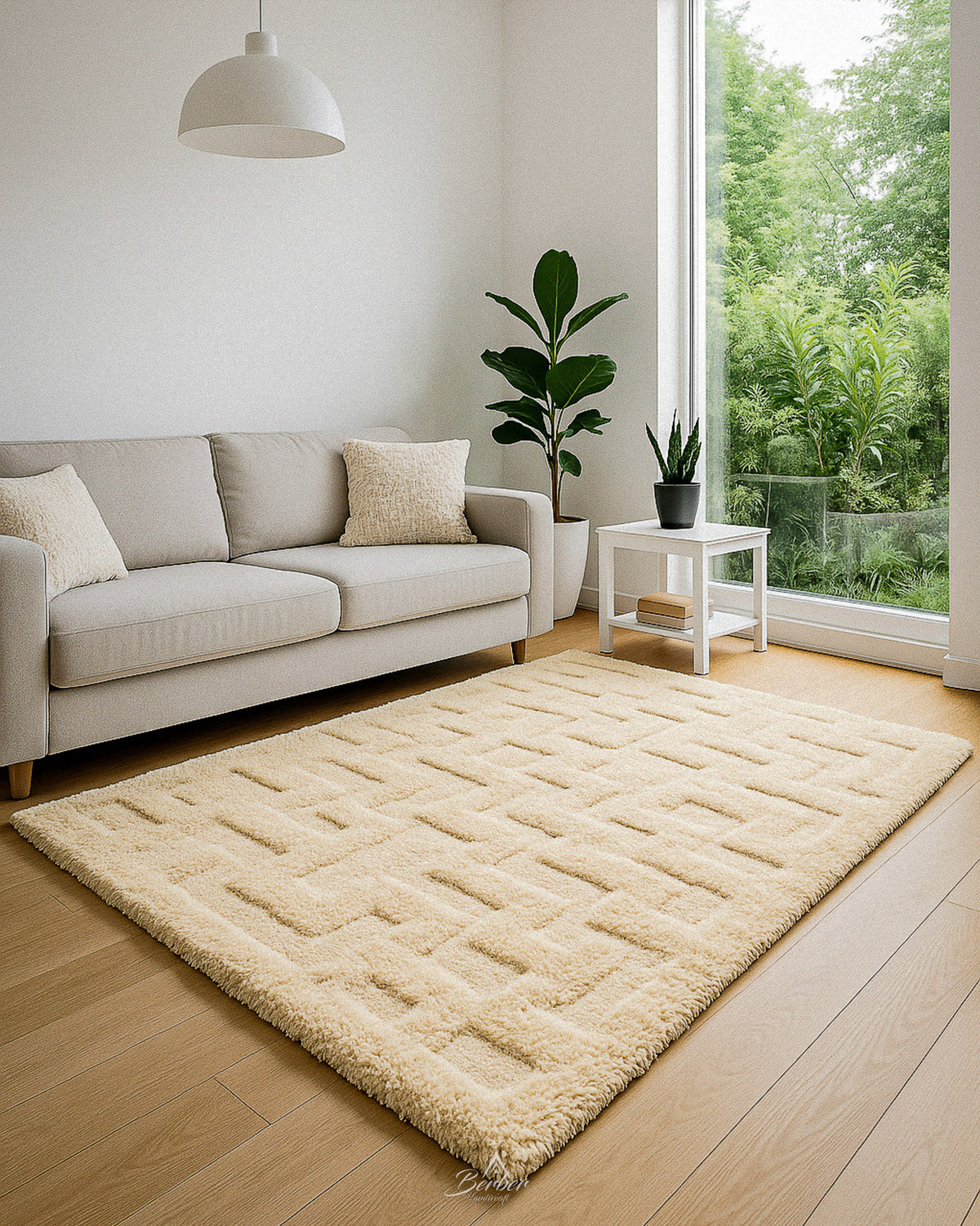 Handknotted Wool Rug 3 X 5 Ft | 90 X 150 Cm / With Tassels / Short (0.4” / 1 cm)