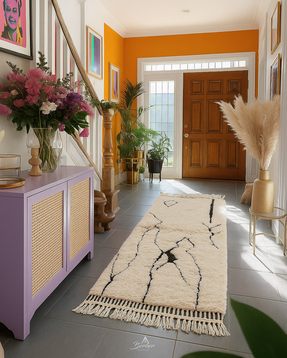 Moroccan Wool Runner 2 X 6 Ft | 60 X 180 Cm / With Tassels / Short (0.4” / 1 cm)