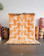 Orange and White Patterned Rug 3 X 5 Ft | 90 X 150 Cm / With Tassels / Short (0.4” / 1 cm)
