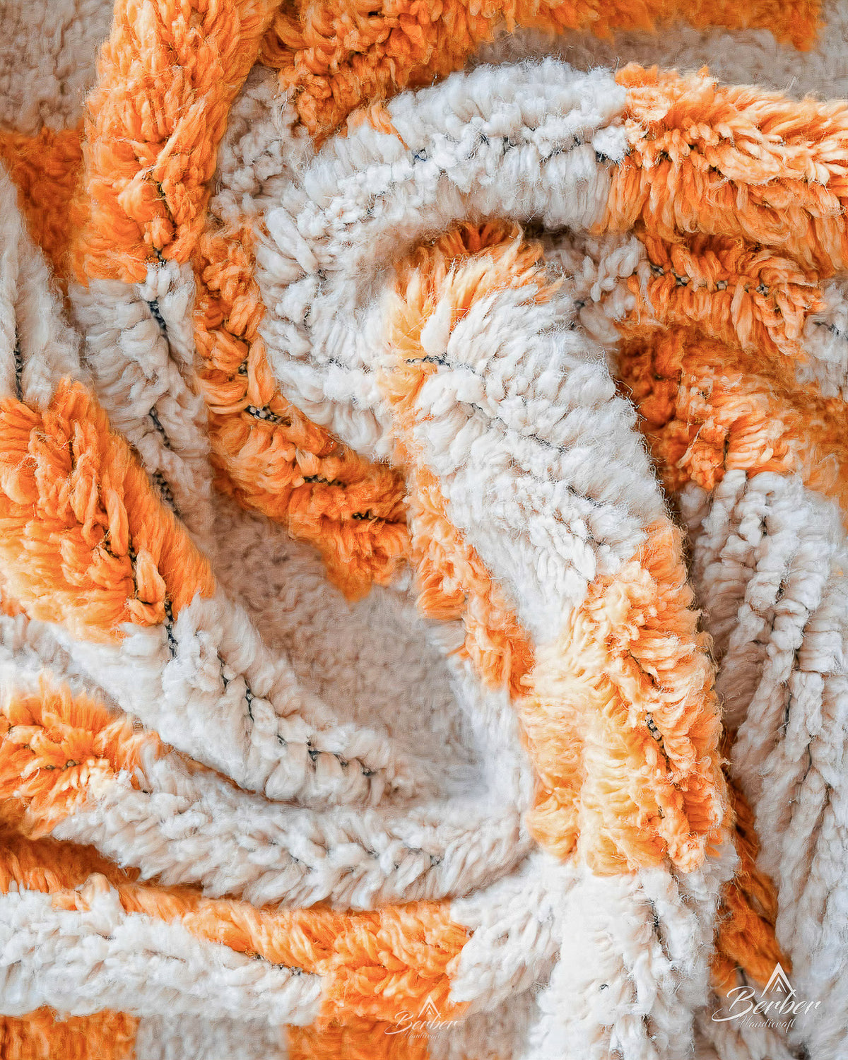 Orange and White Patterned Rug 3 X 5 Ft | 90 X 150 Cm / With Tassels / Short (0.4” / 1 cm)
