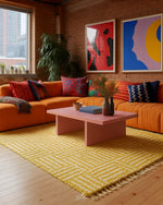 Yellow Boho Rugs 3 X 5 Ft | 90 X 150 Cm / With Tassels / Short (0.4” / 1 cm)
