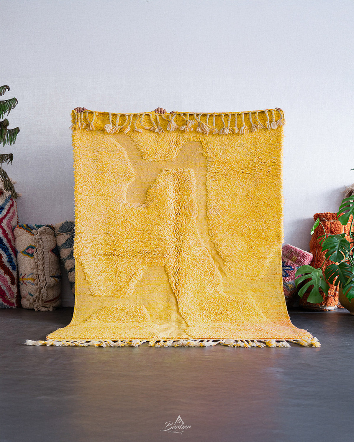 Yellow Irregular Rug 3 X 5 Ft | 90 X 150 Cm / With Tassels / Short (0.4” / 1 cm)
