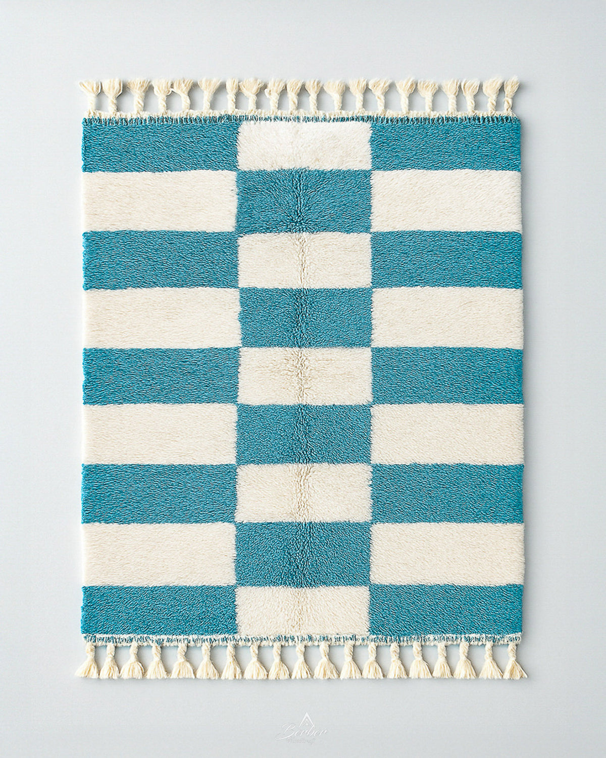 Blue Checkerboard Rug 3 X 5 Ft | 90 X 150 Cm / With Tassels / Short (0.4” / 1 cm)