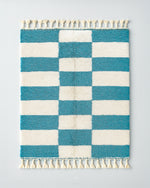 Blue Checkerboard Rug 3 X 5 Ft | 90 X 150 Cm / With Tassels / Short (0.4” / 1 cm)