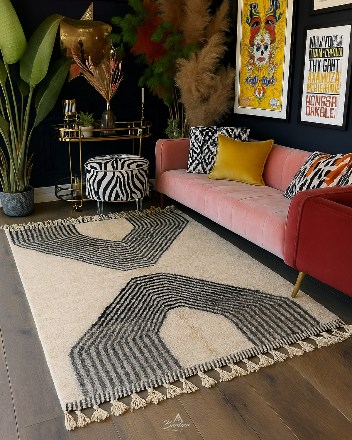 Beni Ourain Wool Rug 3 X 5 Ft | 90 X 150 Cm / With Tassels / Short (0.4” / 1 cm)