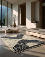 Beni Ourain Wool Rug 3 X 5 Ft | 90 X 150 Cm / With Tassels / Short (0.4” / 1 cm)