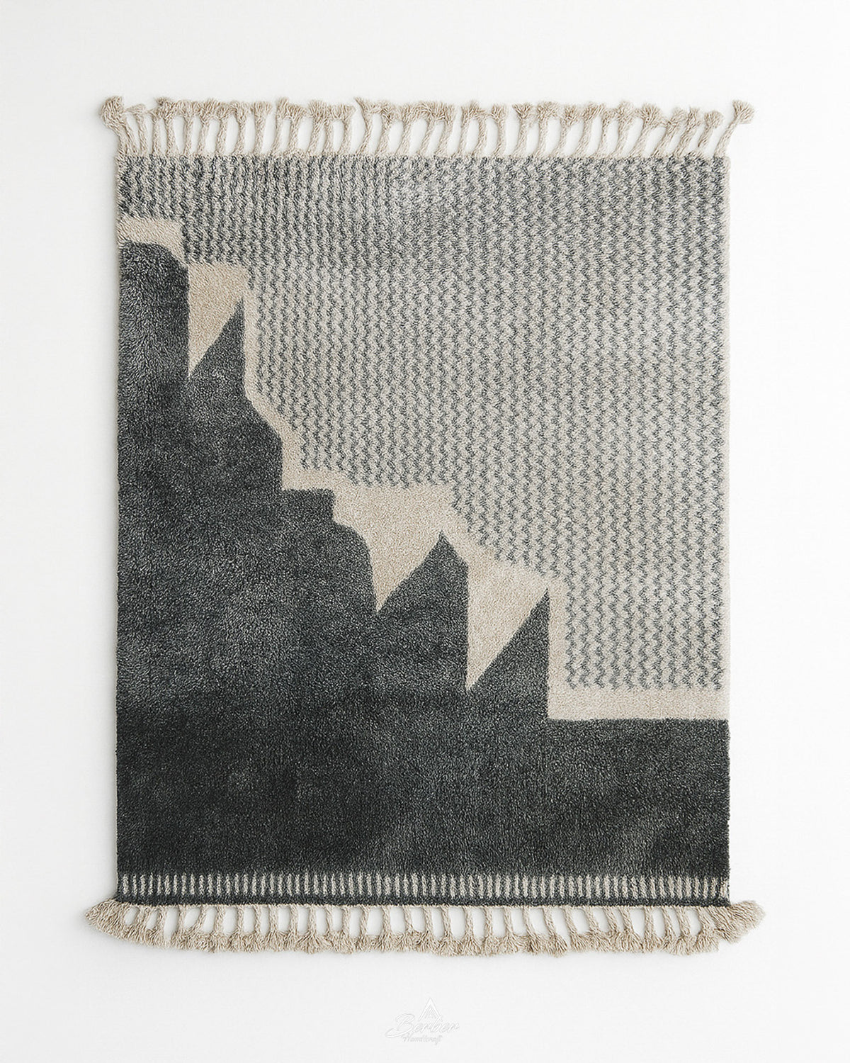 Black and White Moroccan Rug 3 X 5 Ft | 90 X 150 Cm / With Tassels / Short (0.4” / 1 cm)