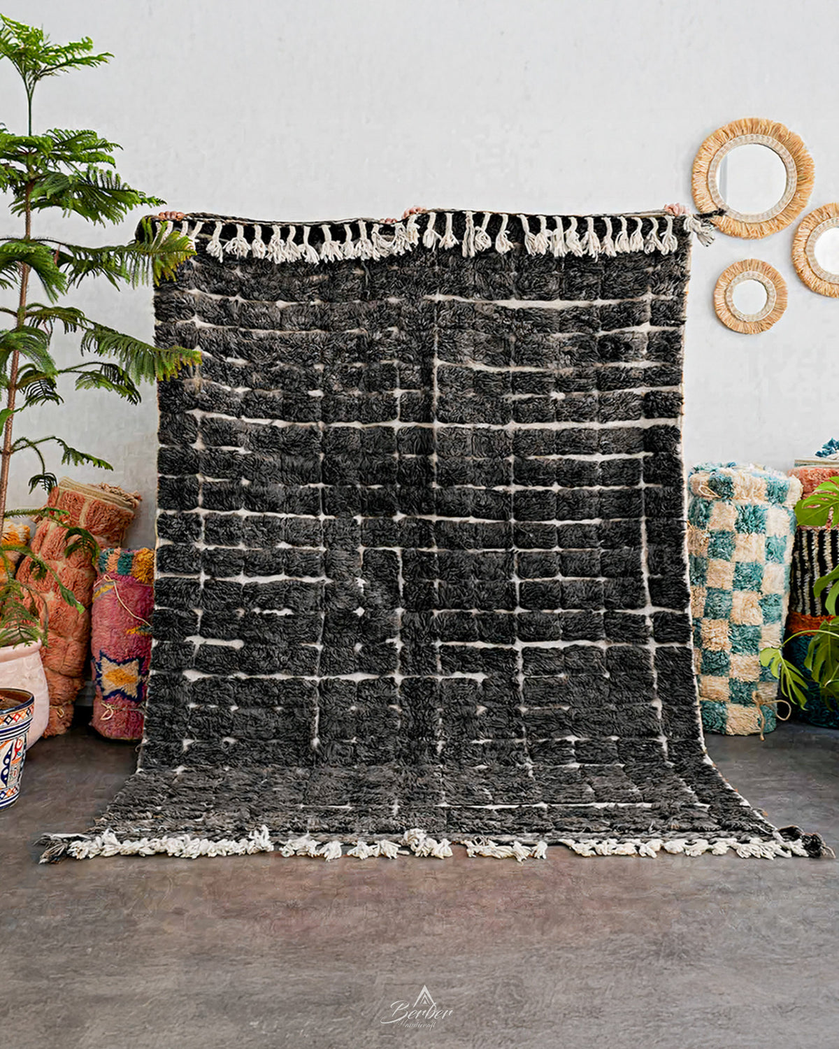 Black Berber Rug 3 X 5 Ft | 90 X 150 Cm / With Tassels / Short (0.4” / 1 cm)