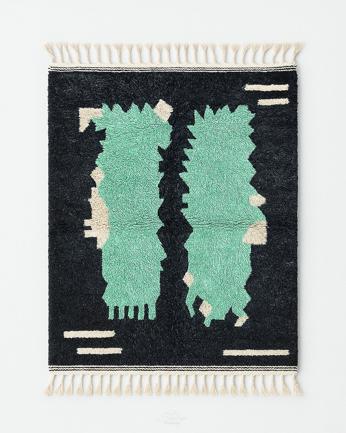 Black Living Room Rug 3 X 5 Ft | 90 X 150 Cm / With Tassels / Short (0.4” / 1 cm)