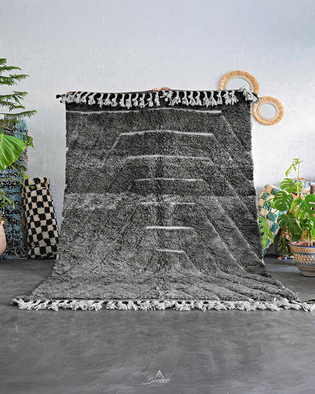 White Blue Moroccan Rug 3 X 5 Ft | 90 X 150 Cm / With Tassels / Short (0.4” / 1 cm)