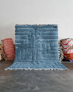 Blue Beni Ourain Carpet 3 X 5 Ft | 90 X 150 Cm / With Tassels / Short (0.4” / 1 cm)