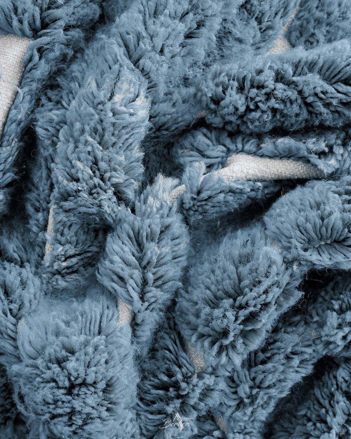 Blue Beni Ourain Carpet 3 X 5 Ft | 90 X 150 Cm / With Tassels / Short (0.4” / 1 cm)