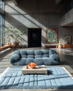 Blue Beni Ourain Carpet 3 X 5 Ft | 90 X 150 Cm / With Tassels / Short (0.4” / 1 cm)