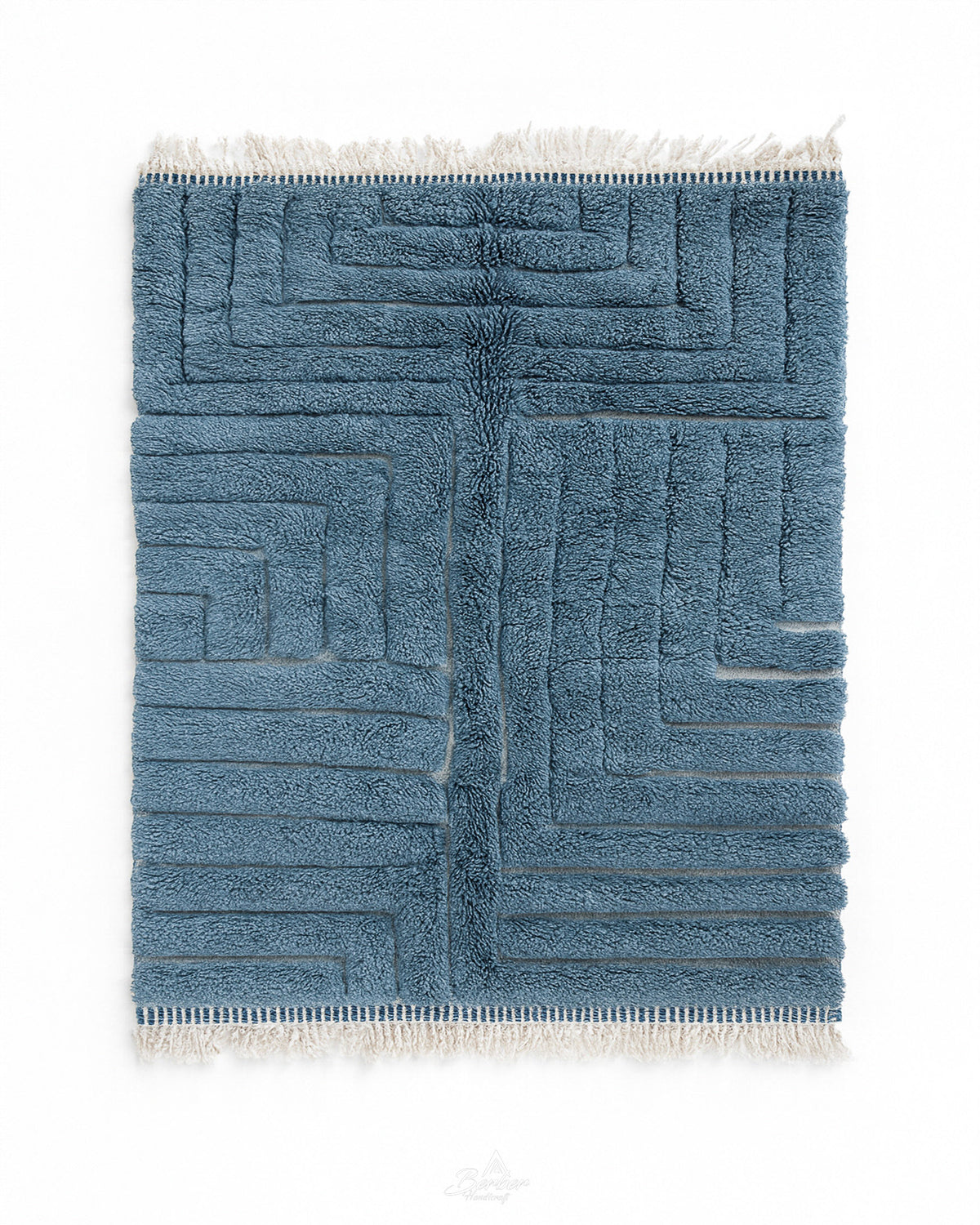 Blue Beni Ourain Carpet 3 X 5 Ft | 90 X 150 Cm / With Tassels / Short (0.4” / 1 cm)
