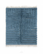 Blue Beni Ourain Carpet 3 X 5 Ft | 90 X 150 Cm / With Tassels / Short (0.4” / 1 cm)