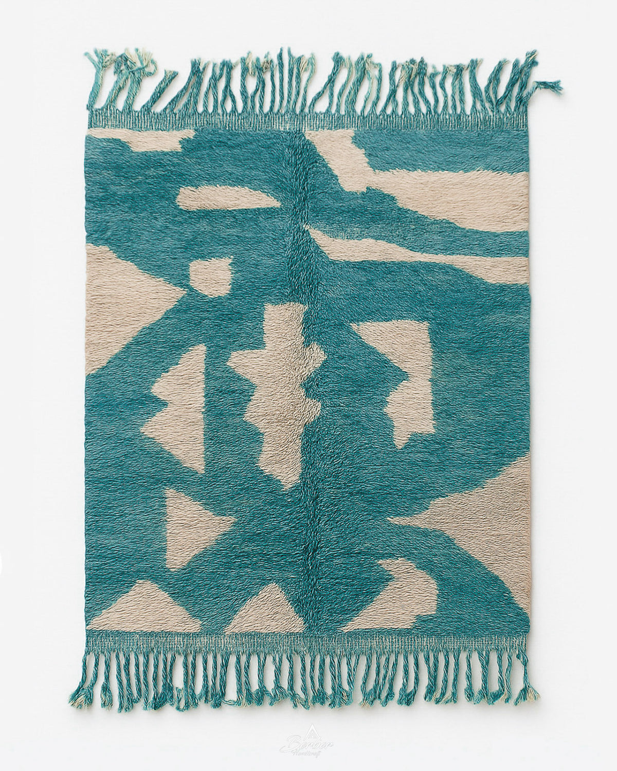 Blue Handmade Rug 3 X 5 Ft | 90 X 150 Cm / With Tassels / Short (0.4” / 1 cm)