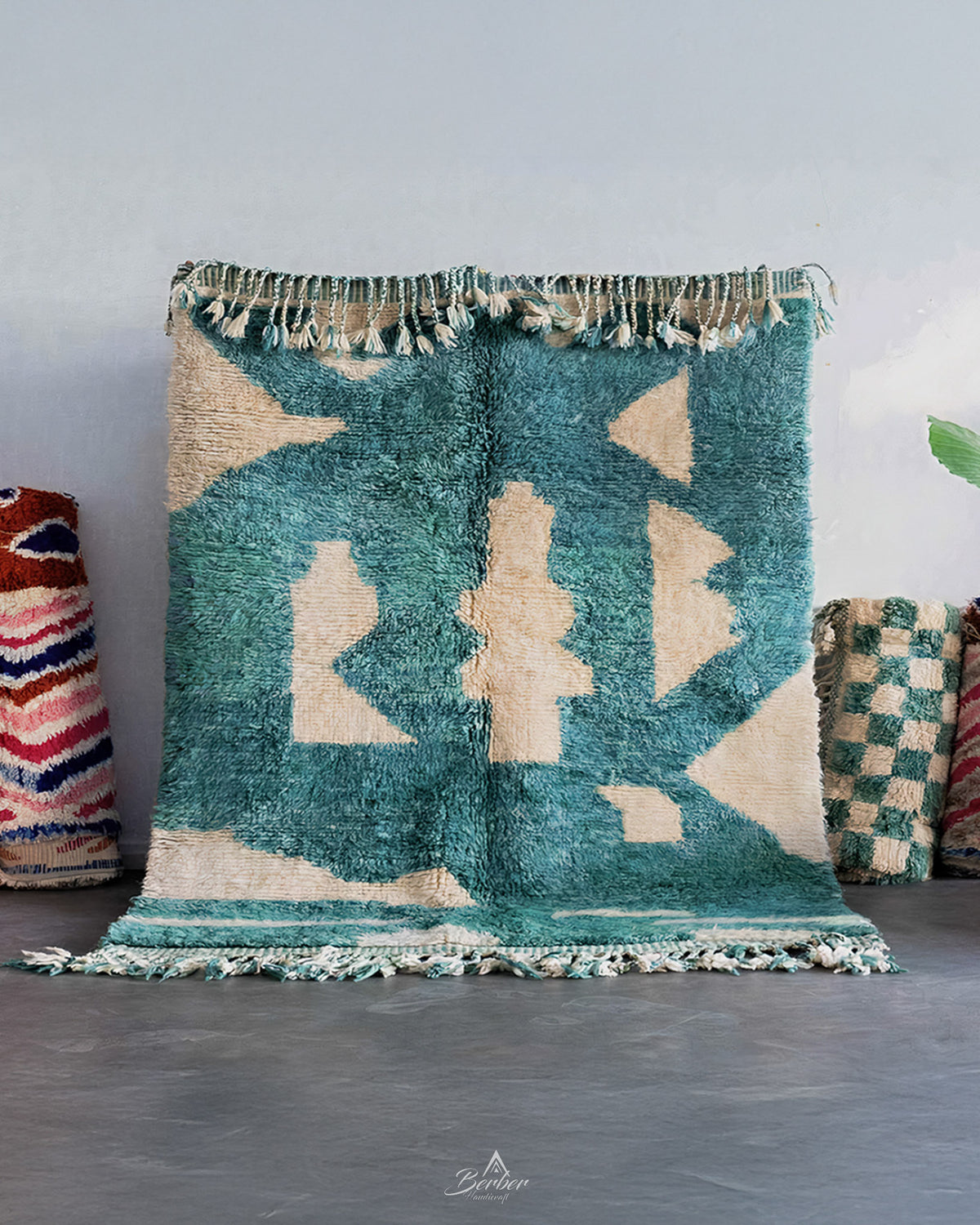 Blue Handmade Rug 3 X 5 Ft | 90 X 150 Cm / With Tassels / Short (0.4” / 1 cm)