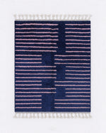Blue Pink Berber Rug 3 X 5 Ft | 90 X 150 Cm / With Tassels / Short (0.4” / 1 cm)