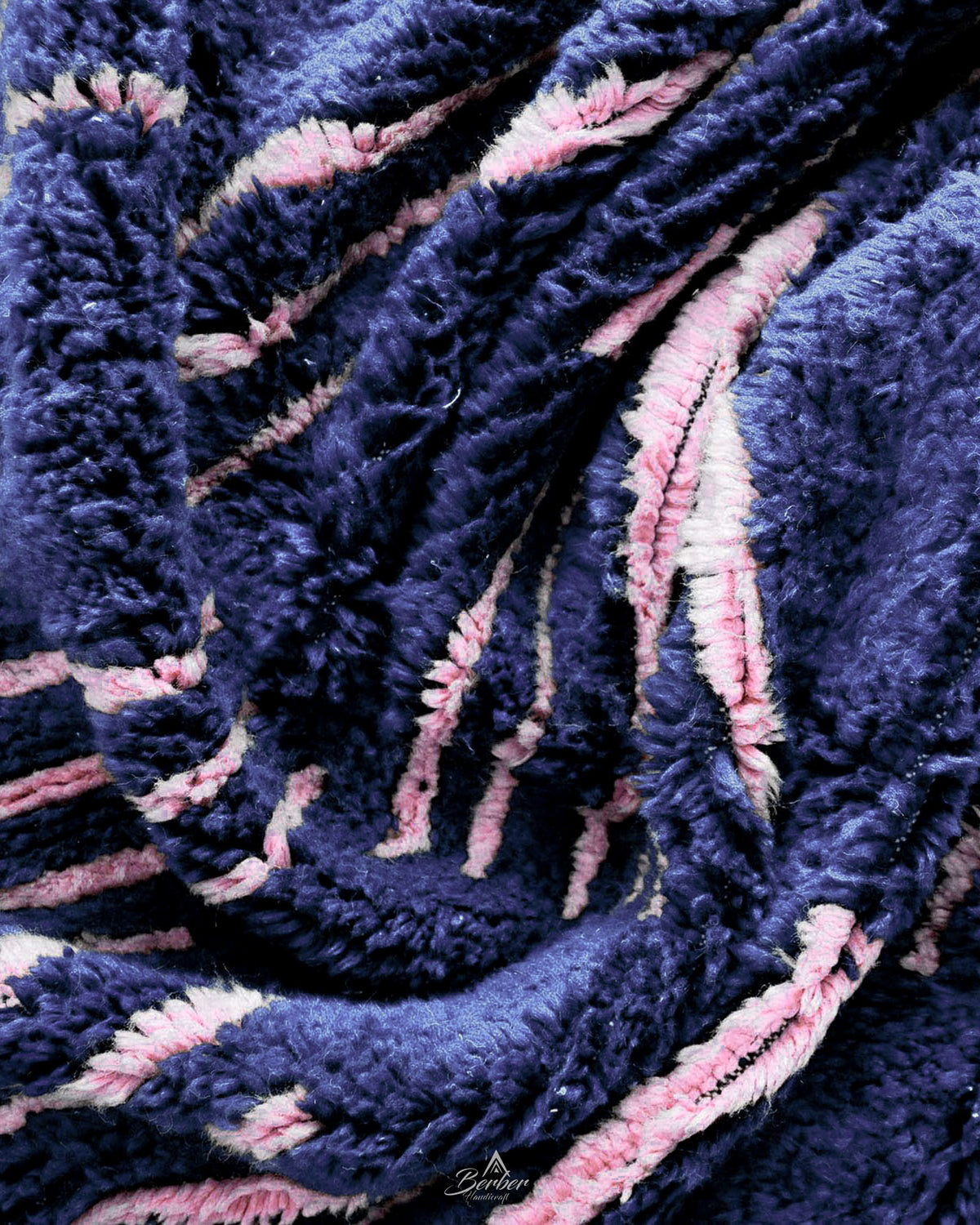 Blue Pink Berber Rug 3 X 5 Ft | 90 X 150 Cm / With Tassels / Short (0.4” / 1 cm)