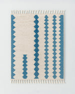Blue White Azilal Rug 3 X 5 Ft | 90 X 150 Cm / With Tassels / Short (0.4” / 1 cm)